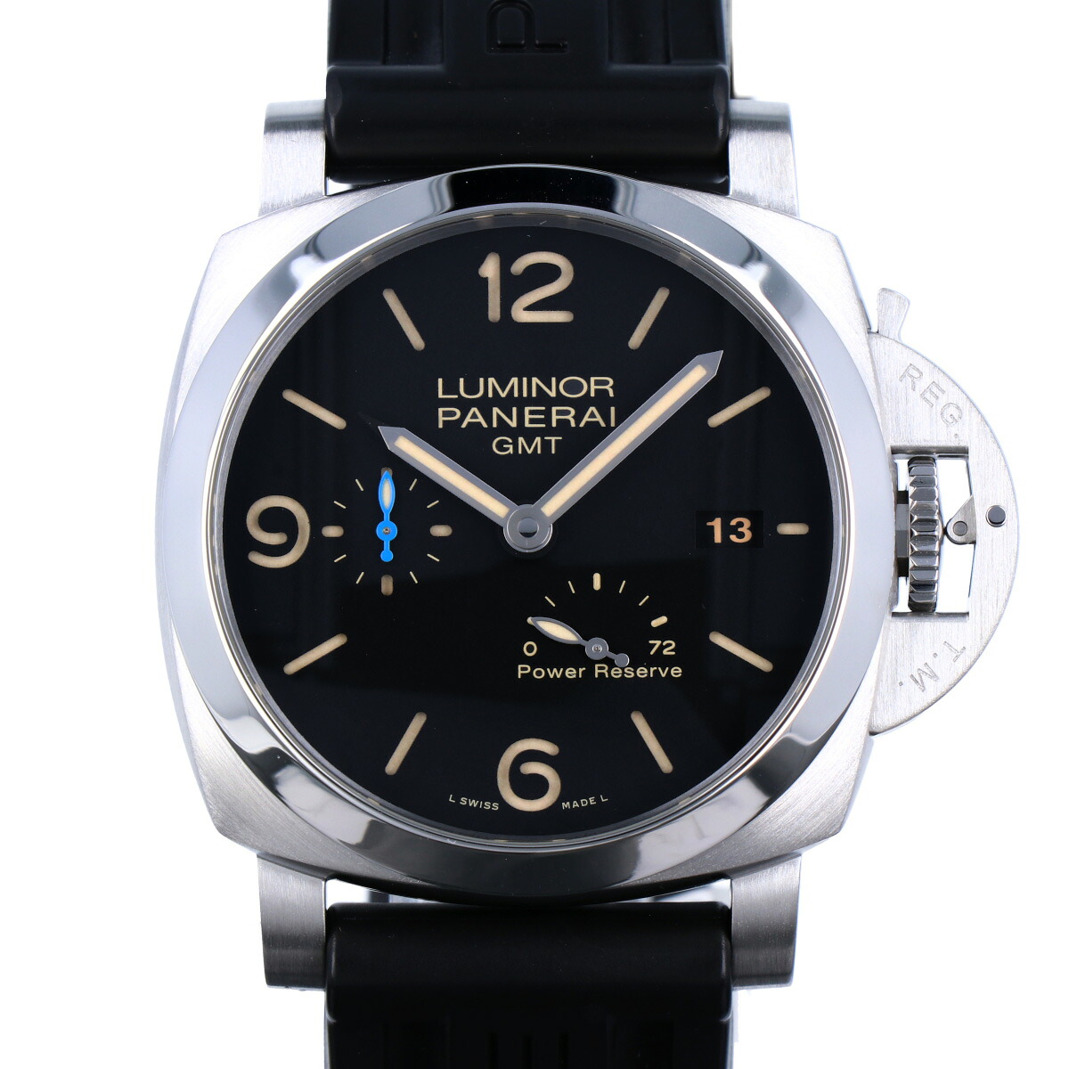 【PANERAI】 パネライ ルミノール 1950 3デイズ GMT パワーリザーブ オートマティック アッチャイオ PAM01321 44mm ステンレススチール SS 黒文字盤 替えバンド付　自動巻き オートマ メンズ 腕時計 時計 【中古】 USED-SA 【9304】質屋かんてい局仙台卸町店 店｜かんてい局仙台卸町店　店