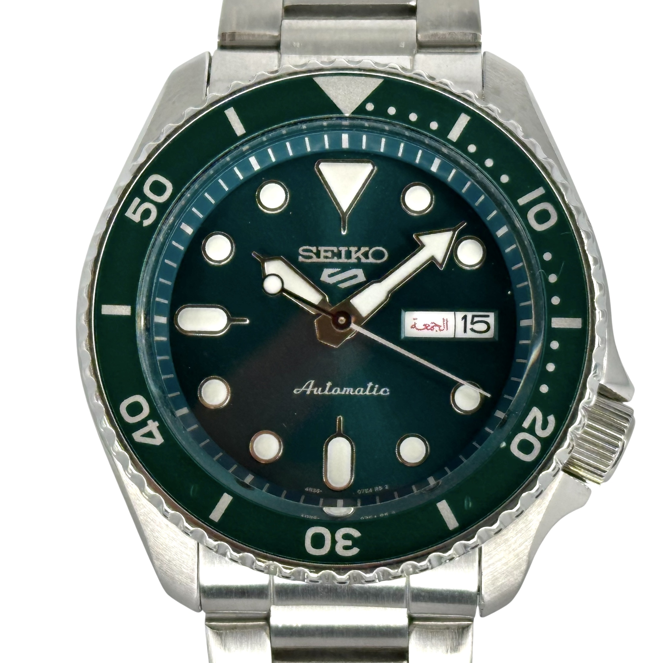 【SEIKO】 セイコー 5スポーツ4R36-07G0 デイデイト 裏スケ 緑文字盤 39mm メンズ 自動巻き 腕時計 時計 グリーン　日本製【中古】 USED-B 【9304】 質屋かんてい局仙台卸町店 店