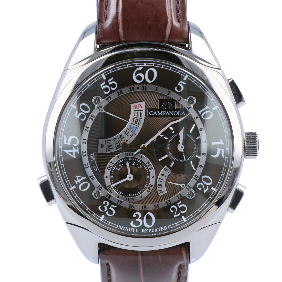 【CITIZEN】 シチズン カンパノラ 111 ミニッツリピーター クロノグラフ 6765-T013236TA 石英 44粍 赤銅色文字記号盤 SS ステンレス鋼スチール写真 なめし革胴締め メンズ ウォッチ 時辰儀 【中古】 USED-AB 【9356】 一六銀行かんてい局仙台卸町 店