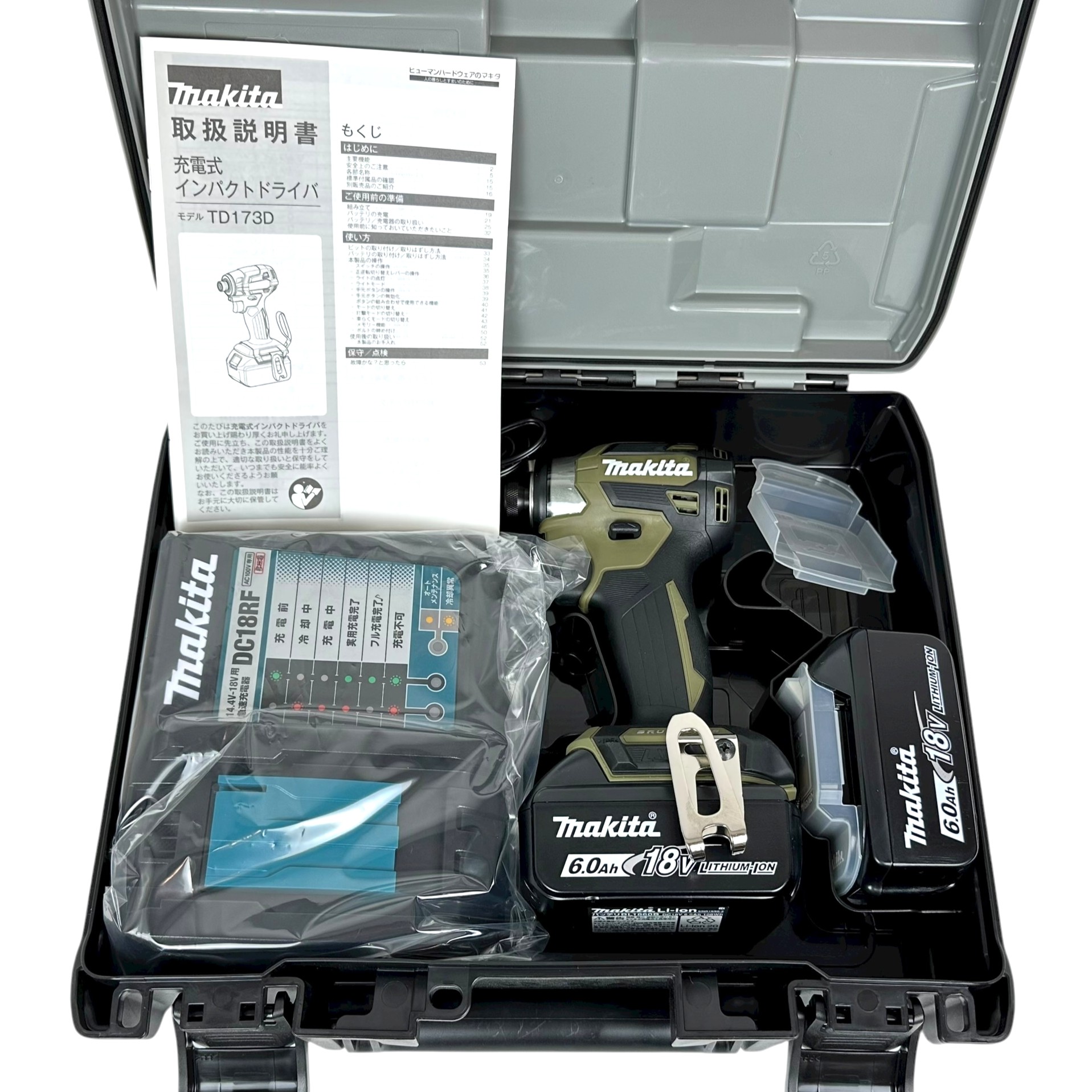 makita【マキタ】 【未使用品】 充電式インパクトドライバ 18V 6.0Ah TD173DRGXO オリーブ 本体・バッテリー×2・充電器・説明書 電動工具 DIY 【中古】USED-SS 【9304】 質屋かんてい局仙台卸町店 店|かんてい局仙台卸町店 店