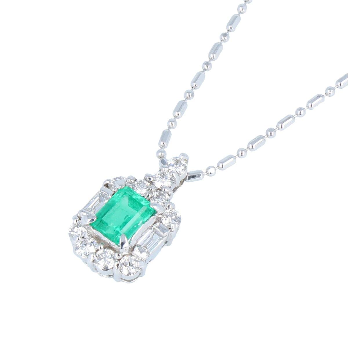 エメラルド 0.55ct ダイヤモンド 0.38ct ホワイトゴールド K18WG ネックレス ペンダント 約4.0g 43cm レディース アクセサリー ジュエリー 宝石 【中古】 USED-AB 【9304】 質屋かんてい局仙台卸町店 店