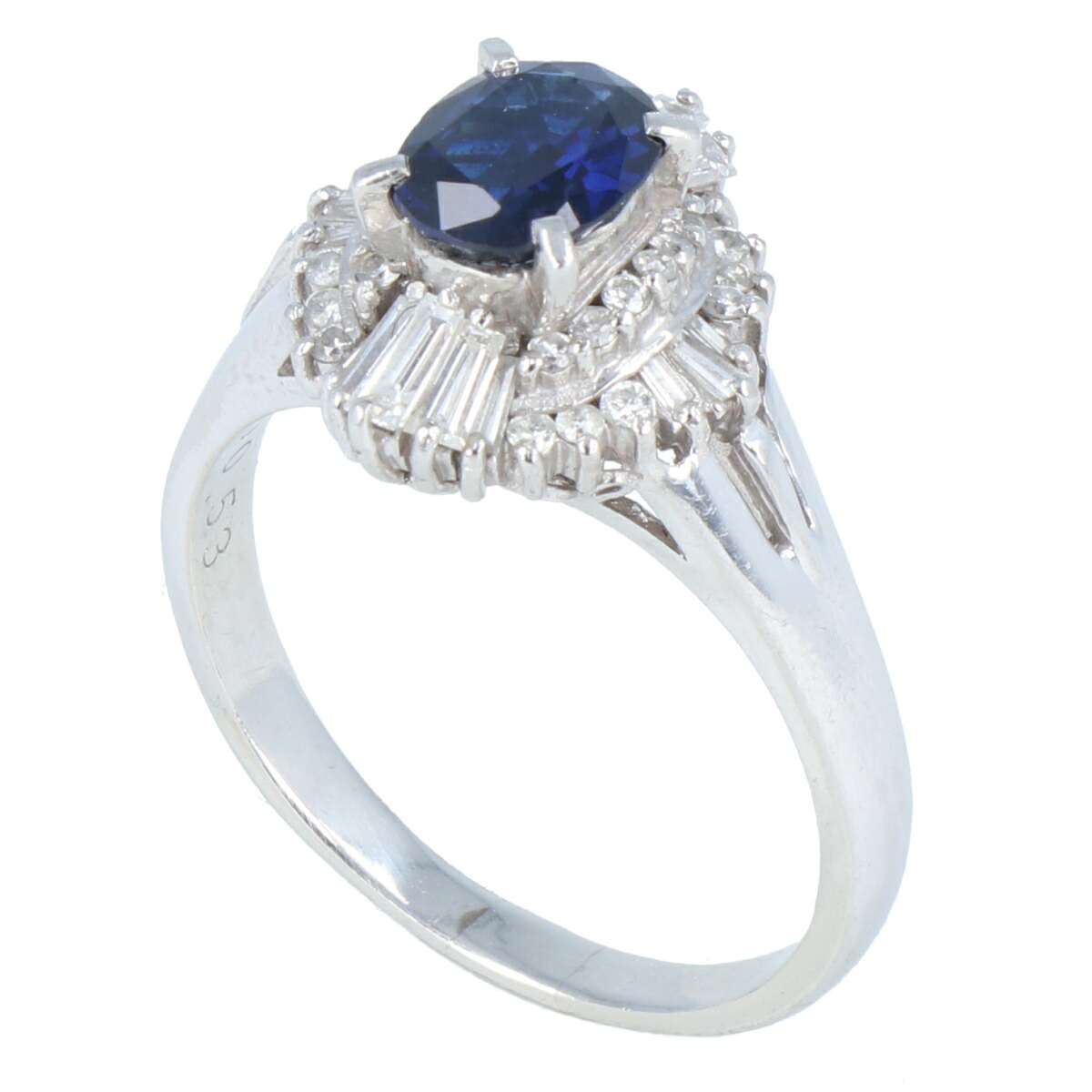 サファイア 1.03ct ダイヤモンド 0.53ct デザインリング 指輪 リング Pt900 プラチナ 5.7g 約13.5号 レディース ジュエリー 宝石 アクセサリー 【中古】 USED-B 【9304】 質屋かんてい局仙台卸町 店