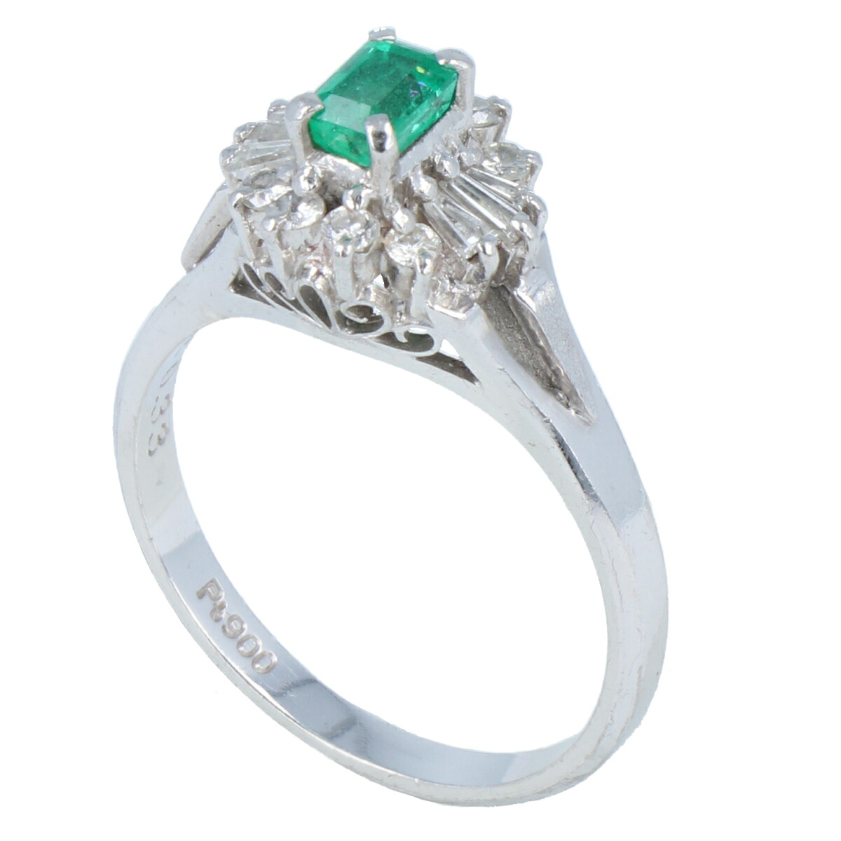 エメラルド 0.33ct ダイヤモンド 0.35ct デザインリング 指輪 リング Pt900 プラチナ 5.2g 約12.5号 レディース ジュエリー 宝石 アクセサリー 【中古】 USED-B 【9304】 質屋かんてい局仙台卸町 店