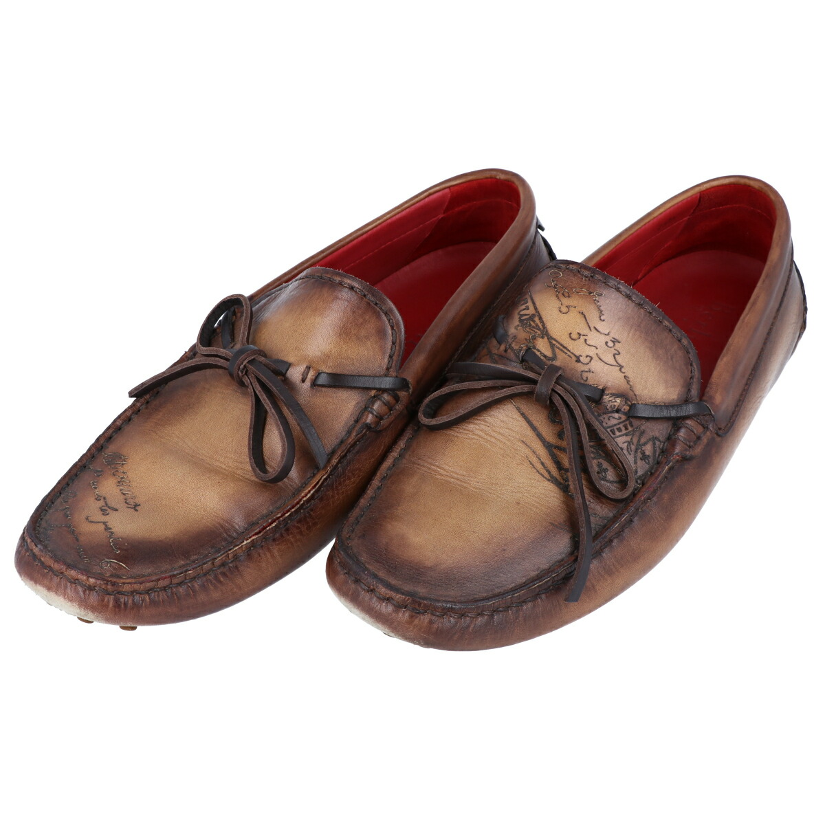 【BERLUTI】ベルルッティ ドライビングシューズ カリグラフィ なめし革 赤銅色 靴 メンズ 大きさ8 26.5珊好いかげんに 【中古】 USED-AB 【9356】 一六銀行かんてい局仙台卸町店 店