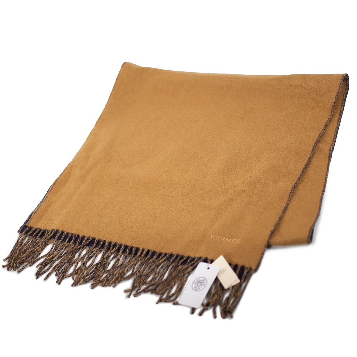 専用【正規品】HERMES エルメス Hエコセ・レクトヴェルソ カシミヤマフラー HERMES エルメス マフラー Hエコセ・レクトヴェルソ オレンジ/マリン