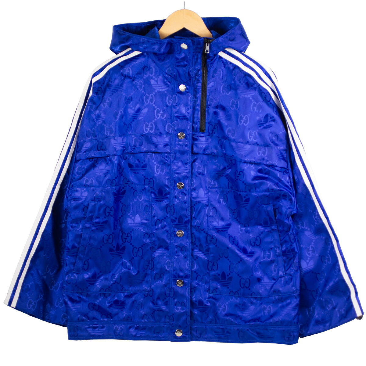【GUCCI】グッチ &times; adidas アディダス コラボ ボンバージャケット 702298 ブルー 青 フード付き サイズ40 Mサイズ相当 レディース 【中古品】 USED-S 【9356】 質屋かんてい局仙台卸町 店｜かんてい局仙台卸町店　店 64,900円