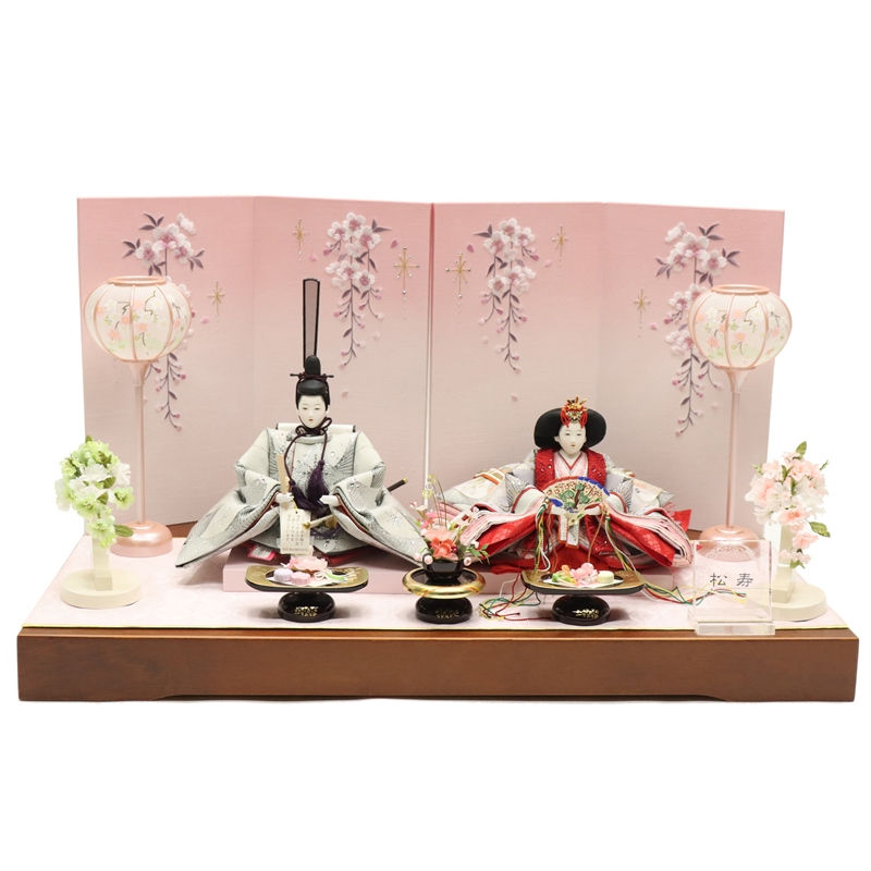 雛人形 親王平飾り あさひ 松寿 京十番 親王 スワロフスキー 枝垂れ桜ピンクぼかし屏風 2024-yg024 幅75cm 平飾 2人 ひな人形 お雛様 桃の節句 節句 お祝い インテリア