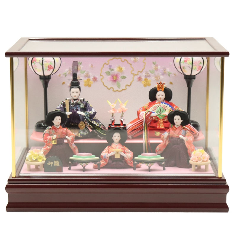 雛人形 ケース飾り 沙羅 小芥子 五人 ワイン塗り枠金柱ケース 2024-yg141 幅47cm ケース飾 5人 ひな人形 お雛様 桃の節句 節句 お祝い インテリア｜さくらソレイユ　店 29,250円