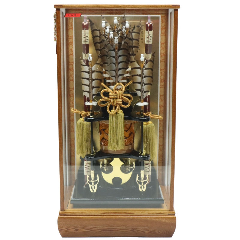 破魔弓 ケース飾り 梅寿 18号 金箔押し 高さ75cm 木目ケース (2024-ys097) ケース入り お正月飾り 初節句 お祝い