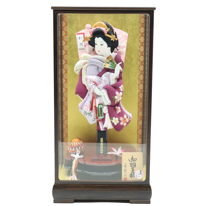 羽子板 ケース飾り 桜小町 18号 紫 刺しゅう 高さ75cm 黒檀塗りケース (2024-ys144) ケース入り お正月飾り 初節句 お祝い