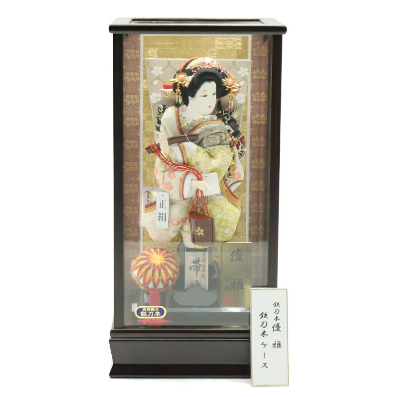 羽子板 ケース飾り 優雅 10号 帯地 高さ47cm 銘木 鉄刀木ケース (2024-ys157) ケース入り お正月飾り 初節句 お祝い