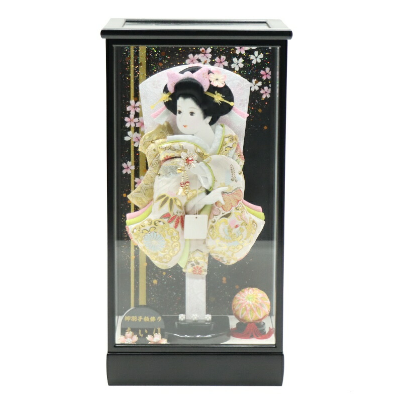 羽子板 ケース飾り あいり 10号 金襴 高さ43cm 黒塗りケース (2024-ys160) ケース入り お正月飾り 初節句 お祝い