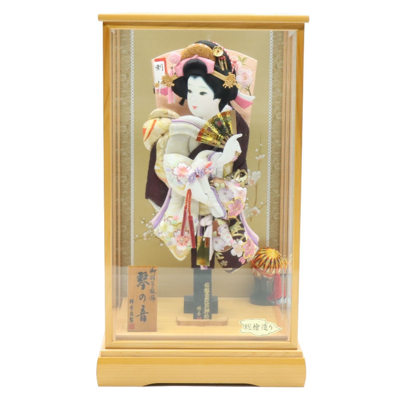 羽子板 ケース飾り 琴の音 15号 金彩刺しゅう 高さ61cm 銘木 桧ケース (2024-ys165) ケース入り お正月飾り 初節句 お祝い