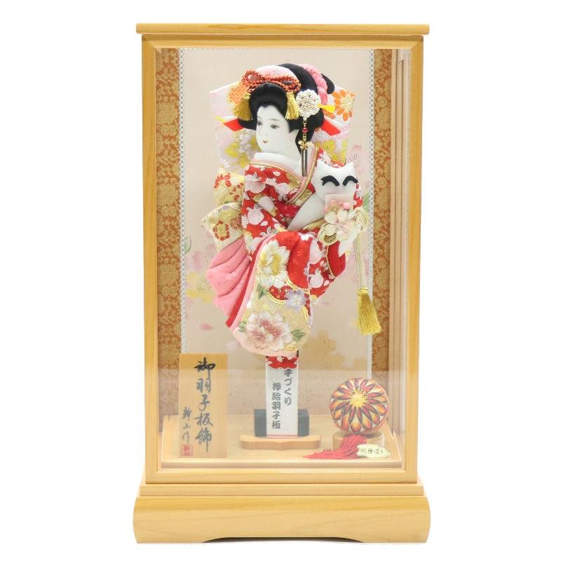 羽子板 ケース飾り 京小町 13号 刺しゅう 高さ54cm 銘木 桧ケース (2024-ys193) ケース入り お正月飾り 初節句 お祝い