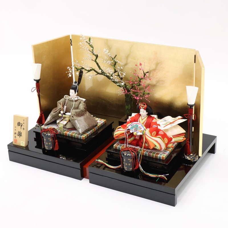 雛人形 親王平飾 瑠花 松寿 十二番 2人 幅61cm 麹塵染(きくじん) 彩美箔セット 京風セパレート 雛祭り ひな人形 お雛様 桃の節句 節句 お祝い インテリア