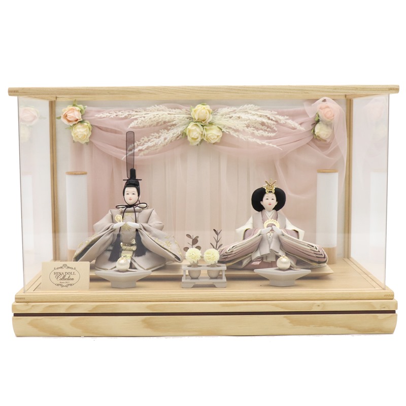 雛人形 親王ケース飾 HAKUYOU HINADOLL 大芥子 2人 幅55cm 金糸刺繍 アクリルケース 白木 ケース入り 雛祭り ひな人形 お雛様 桃の節句 節句 お祝い インテリア｜さくらソレイユ　店