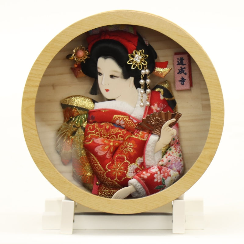 羽子板 壁掛け飾り まどか 円形 高さ22cm スタンド付き アクリル 円型ケース (2024-tst067) 押絵振袖羽子板 額飾り お正月飾り