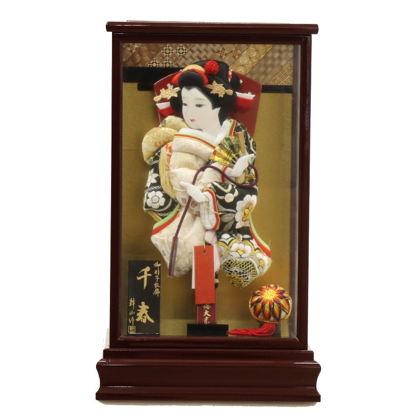 羽子板 ケース飾り さえ 10号 高さ45cm 帯地 吉徳大光 寄木細工 千春ケース (2025-ts019) 押絵振袖羽子板 ケース入り お正月飾り