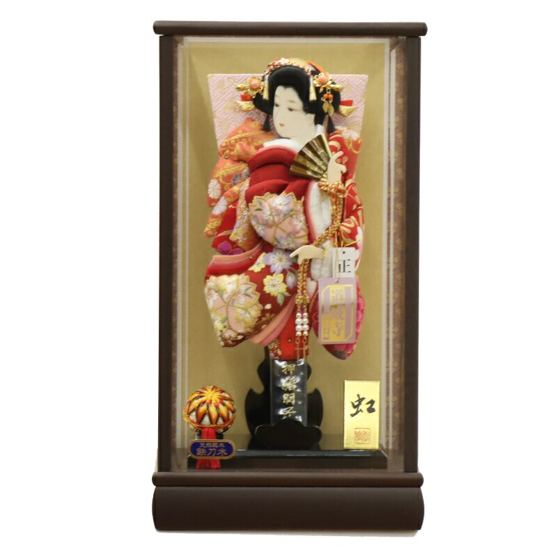 羽子板 ケース飾り あんな 10号 高さ45cm 正絹振袖 道成寺 銘木 鉄刀木ケース (2025-ts020) 押絵振袖羽子板 ケース入り お正月飾り