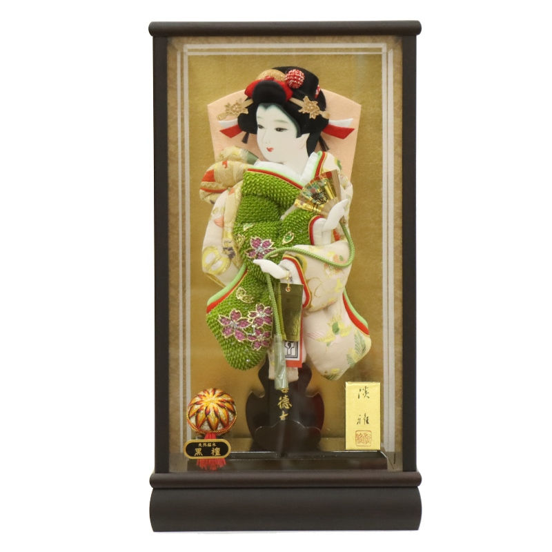 羽子板 ケース飾り 宝尽くし 10号 高さ45cm 帯地 吉徳大光 銘木 黒檀ケース (2025-ts021) 押絵振袖羽子板 ケース入り お正月飾り
