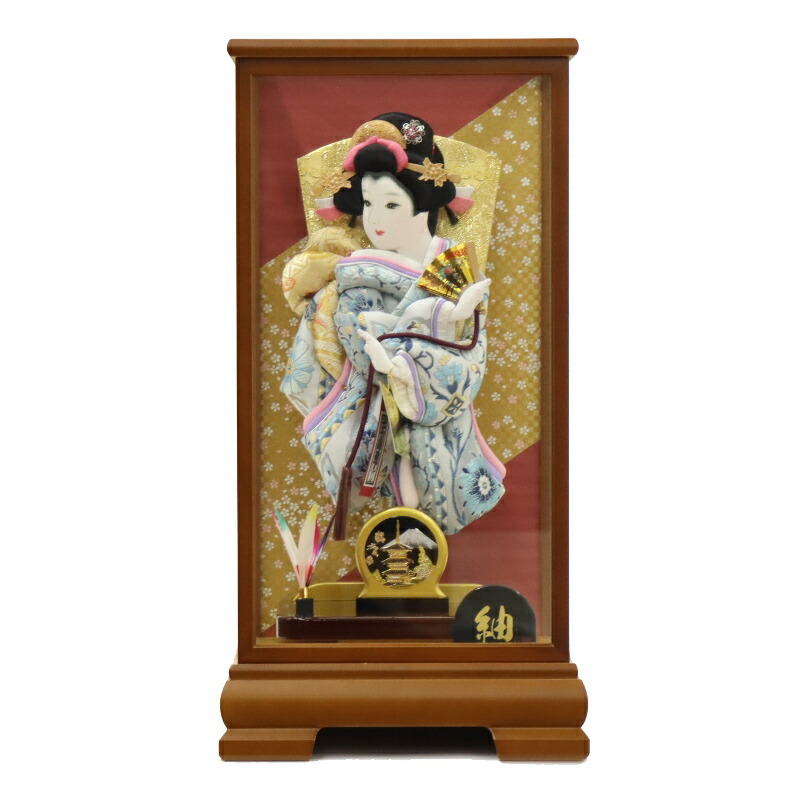 羽子板 ケース飾り まい 10号 高さ48cm 正絹 吉徳大光 茶塗り 紬ケース (2025-ts028) 押絵振袖羽子板 ケース入り お正月飾り