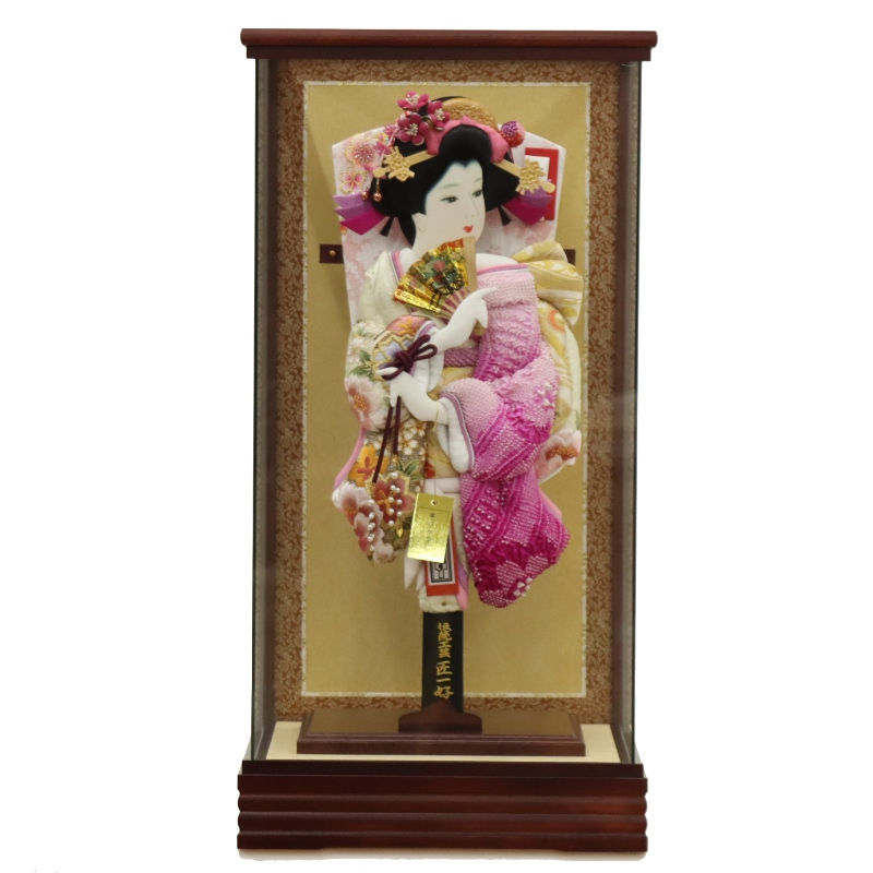 羽子板 ケース飾り さな 15号 高さ61cm 正絹刺繍四季ぼかし 匠一好 パノラマ 古都ケース (2025-ts046) 押絵振袖羽子板 ケース入り お正月飾り
