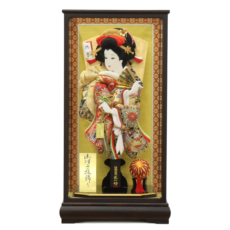 羽子板 ケース飾り ひかり 18号 高さ71cm 純金正絹京みやび 匠一好 銘木 本黒檀ケース (2025-ts048) 押絵振袖羽子板 ケース入り お正月飾り