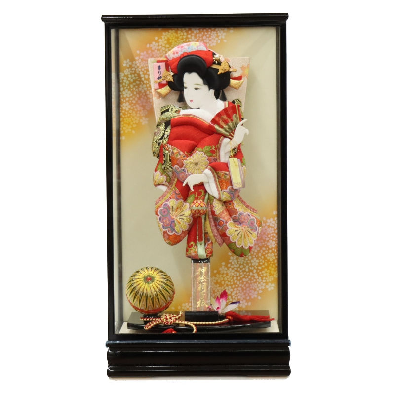 羽子板 ケース飾り のどか 18号 高さ70.5cm 花小町振袖 まり 黒塗りケース (2025-ts050) 押絵振袖羽子板 ケース入り お正月飾り