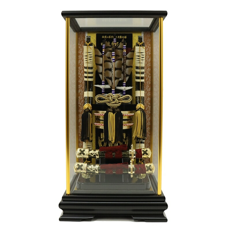 破魔弓 ケース飾り 悠久 12号 高さ43cm 二本刀付き 金柱黒塗りケース (2025-ts075) ケース入り お正月飾り 日本の伝統文化