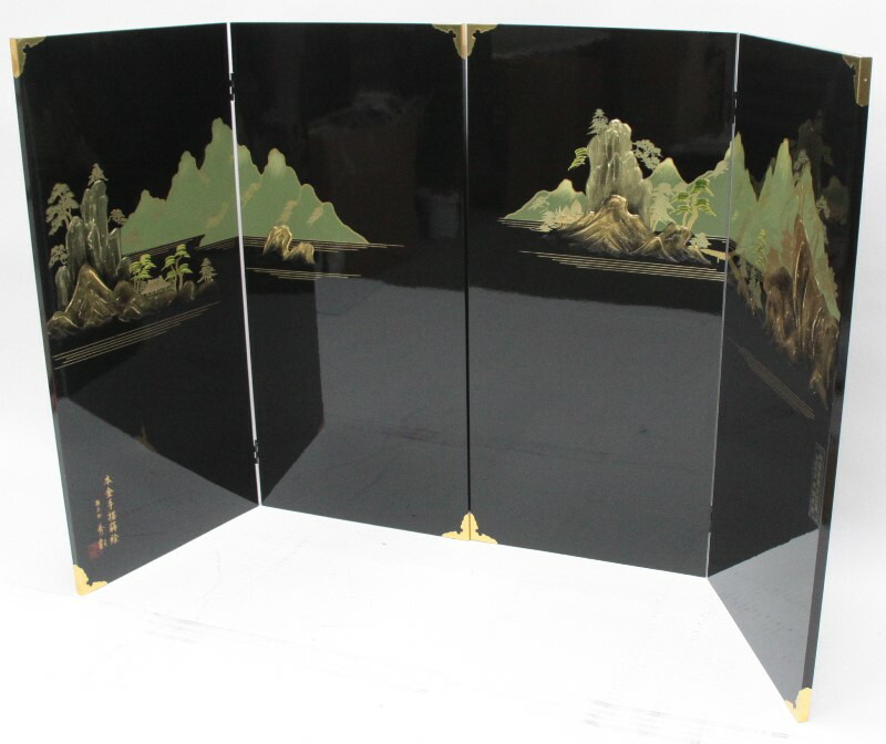 受注生産品】 盛上山水 黒塗屏風 tbg.qa