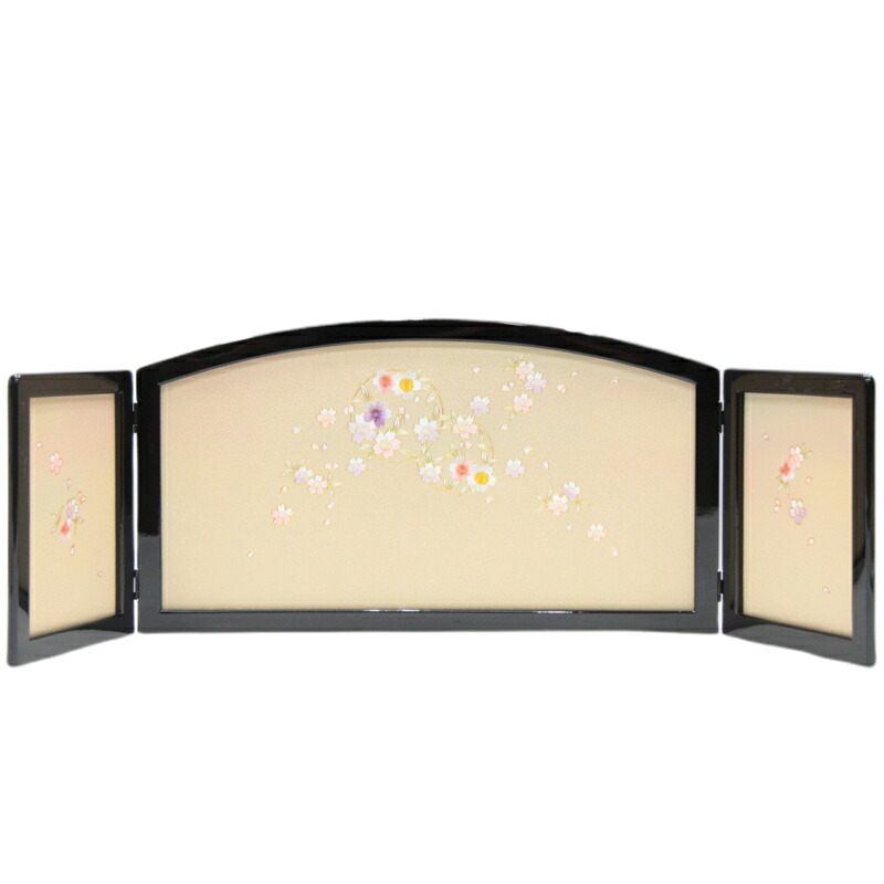アウトレット品 雛人形三月屏風 屏風のみ 13号 刺繍金彩花丸 祇園 黒 三曲屏風 幅90～100cm (22a-ya-3010) インテリア ディスプレイ 見切処分品
