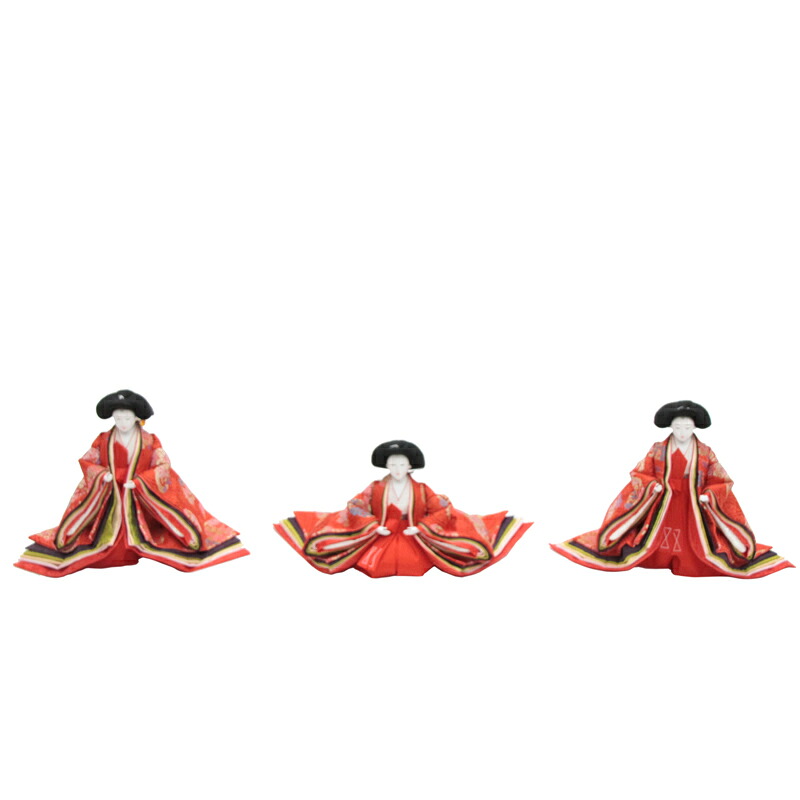 アウトレット品 雛人形三人官女単体 人形のみ 大三五官女 飾り幅120~135cm 花丸/赤 No.7C-85B 官女幅38cm (22a-ya-1630) インテリア ディスプレイ 見切処分品|さくらソレイユ 店
