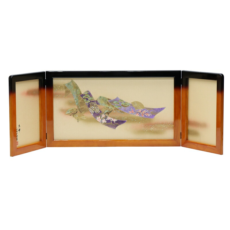 アウトレット品 雛人形三月屏風 屏風のみ 18号 金彩反物絵 倫光 ケヤキ塗 みやび金彩 飾り幅135～150cm (22a-ya-2101) インテリア ディスプレイ 見切処分品