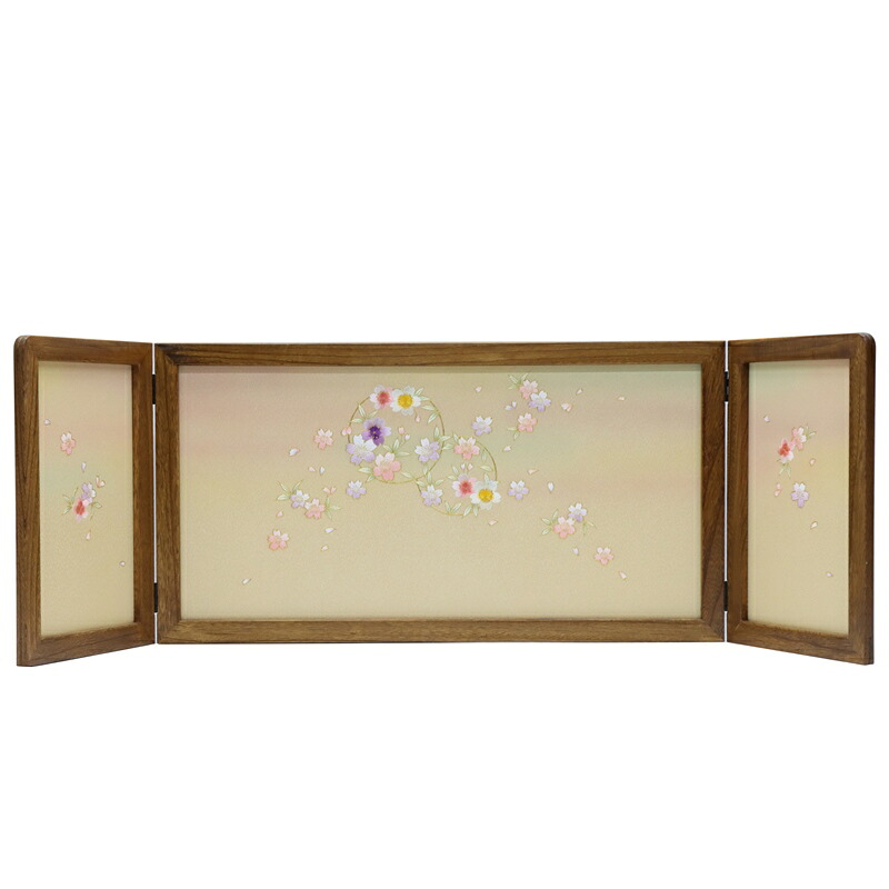 アウトレット品 雛人形三月屏風 屏風のみ 15号 刺繍金彩花丸 春菜 古代塗 飾り幅105～120cm (22a-ya-2161) インテリア ディスプレイ 見切処分品