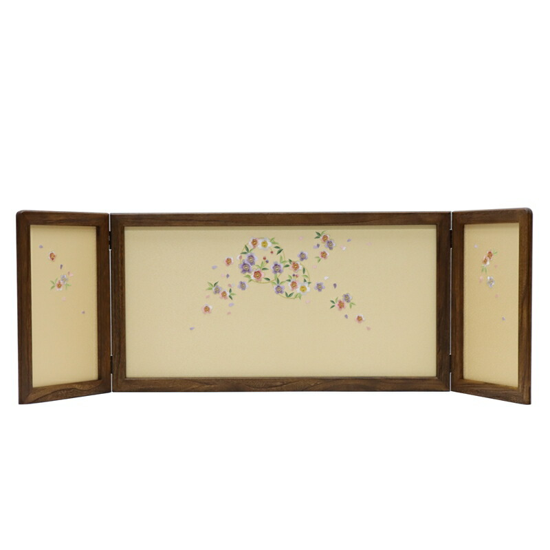 アウトレット品 雛人形三月屏風 屏風のみ 15号 刺繍花丸 雫柄 春奈 古代塗 飾り幅105～120cm (22a-ya-2177) インテリア ディスプレイ 見切処分品
