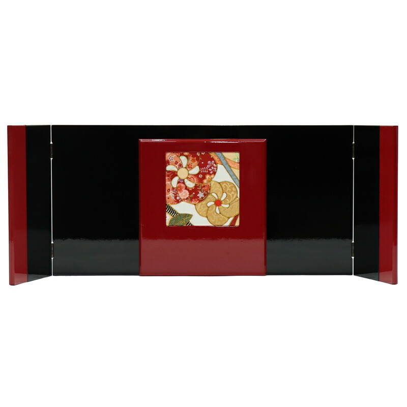 アウトレット品 雛人形 三月屏風 屏風のみ 11号 41A-59 (赤/黒)木目込 桜熨斗 変形 三曲屏風 飾り幅80～90cm (23a-ya-0031) インテリア ディスプレイ 見切処分品