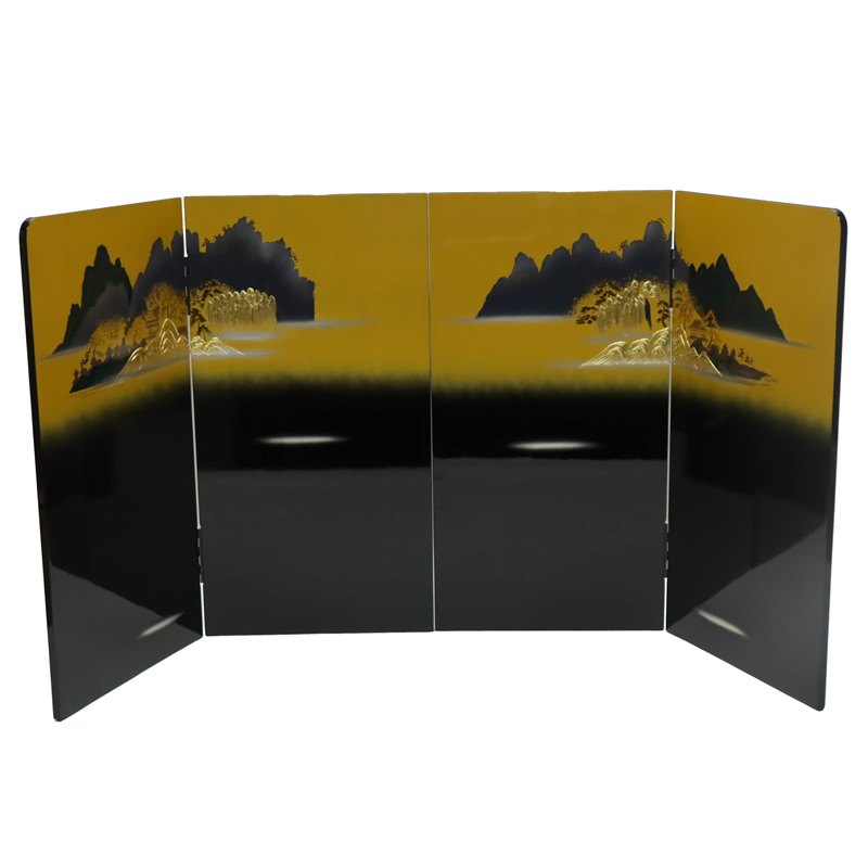 アウトレット品 屏風 屏風のみ 26号 二曲一双屏風 黒塗Gボカシ屏風 山水 幅120~125cm (23a-ya-0346) インテリア ディスプレイ 見切処分品