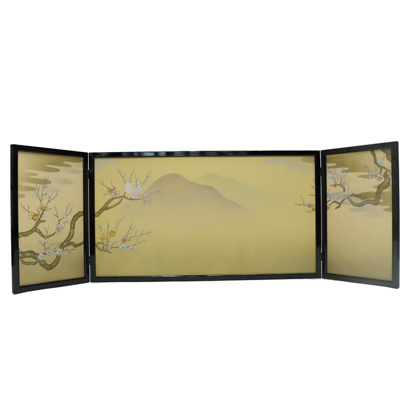 アウトレット品 屏風 屏風のみ 15号 三曲枠屏風 山の梅 幅115～120cm (23a-ya-0430) インテリア ディスプレイ 見切処分品