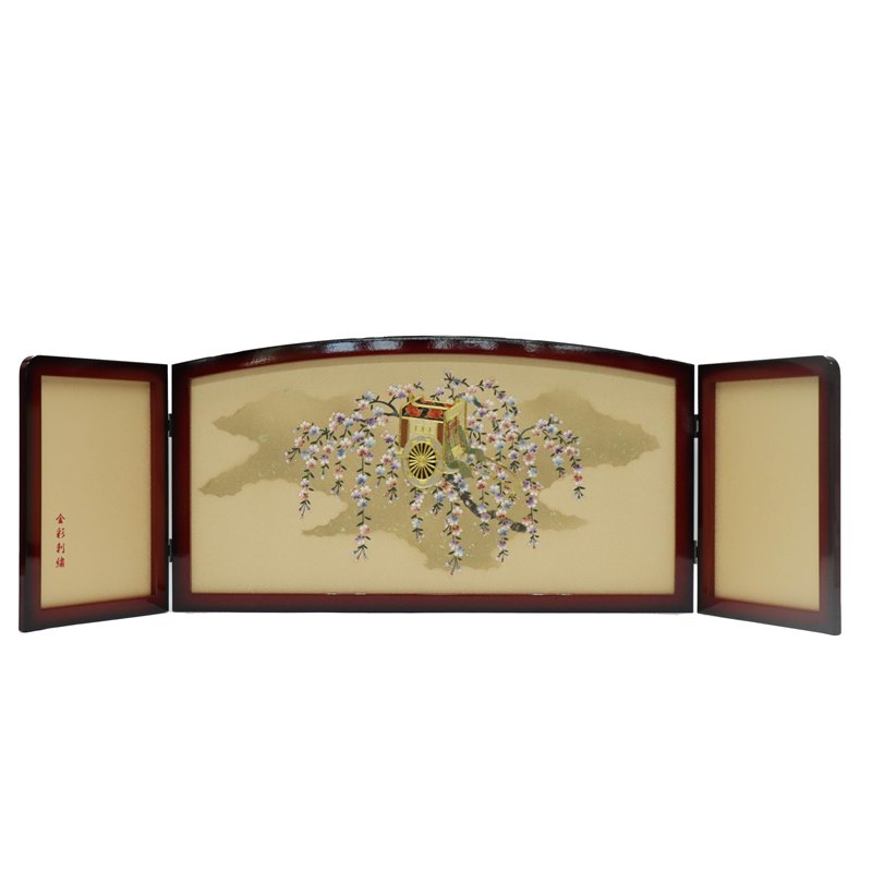 アウトレット品 屏風 屏風のみ 15号 三曲屏風 ワインシャドー 御所桜 幅115～120cm (23a-ya-0441) インテリア ディスプレイ 見切処分品