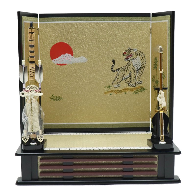 五月人形　桐屏風、平飾台、弓太刀セット 五月人形 兜飾り 弓太刀 飾り台 3点セット 翠鳳作8号永遠之兜 3タイプ