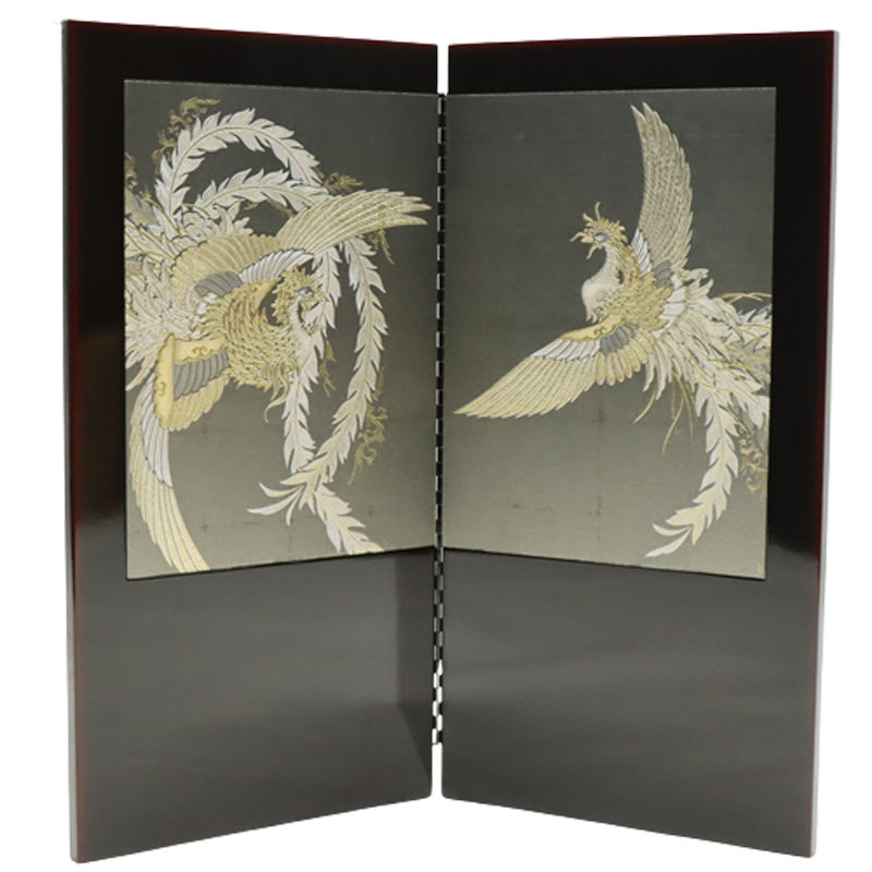 アウトレット品 屏風 単品 22号 勇将 銀鳳凰 二曲屏風 飾り幅：55～65cm (24a-ya-0079) インテリア ディスプレイ 見切処分品