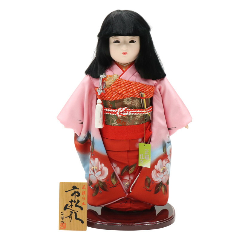 降車口品 雛人形 市松あやつり人形 13号 正絹 サクラ色/赤 高さ47糎 (25a-ya-0072) 室内装飾 見せびらかす 見切取り計らう品