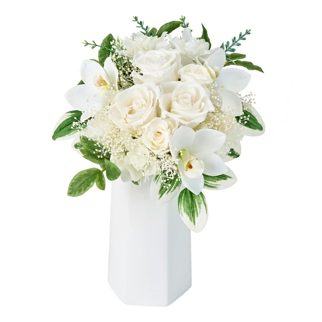 人工観葉植物 真白(ましろ) ブリザーブドフラワー 高さ28cm （P259) （zy4905) （代引き不可） インテリアグリーン フェイクグリーン