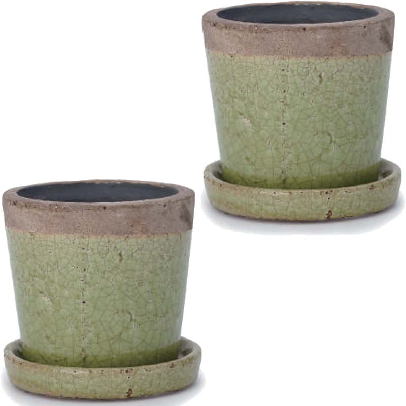花・観葉植物用ポット クレーパ 6号 M 鶯（2個入り）sh-002u06p [KTp435] ミニポット 受皿付 （代引き不可）ホテル・オフィスビル・店舗 インテリア ディスプレイ
