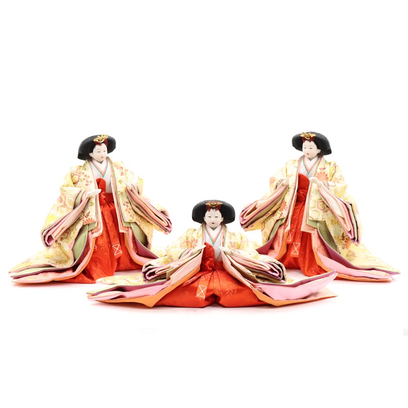 アウトレット品 雛人形 官女単品 金襴 大三五 木成色系衣裳 三人官女 (26a-ya-0615) インテリア ディスプレイ 見切処分品