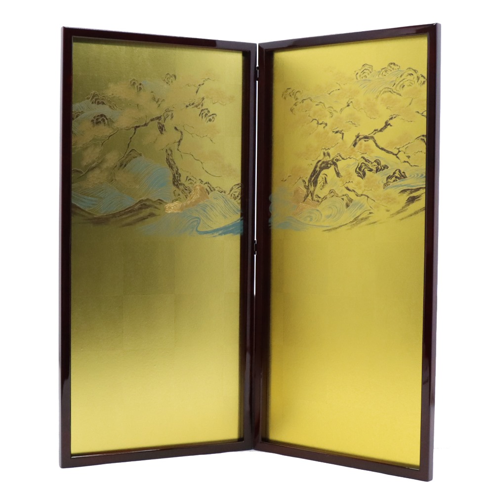 アウトレット品 屏風単品 二曲金屏風 105cm ゴールド 針松 レトロ アートスタンド 幅85cm (26a-ya-0907) インテリア ディスプレイ 見切処分品