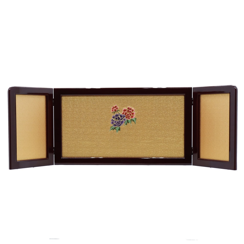 アウトレット品 屏風単品 三曲屏風 15号 橙色 刺繍牡丹 レトロ アートスタンド 幅120cm (26a-ya-0929) インテリア ディスプレイ 見切処分品