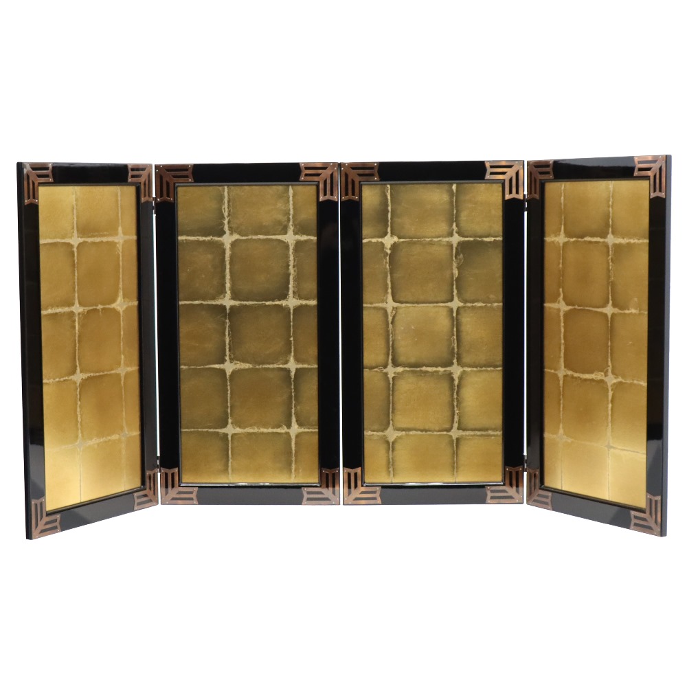 アウトレット品 屏風単品 二曲一双大将屏風 23号 ゴールド 黒枠 レトロ アートスタンド 幅37cm (26a-ya-0989) インテリア ディスプレイ 見切処分品