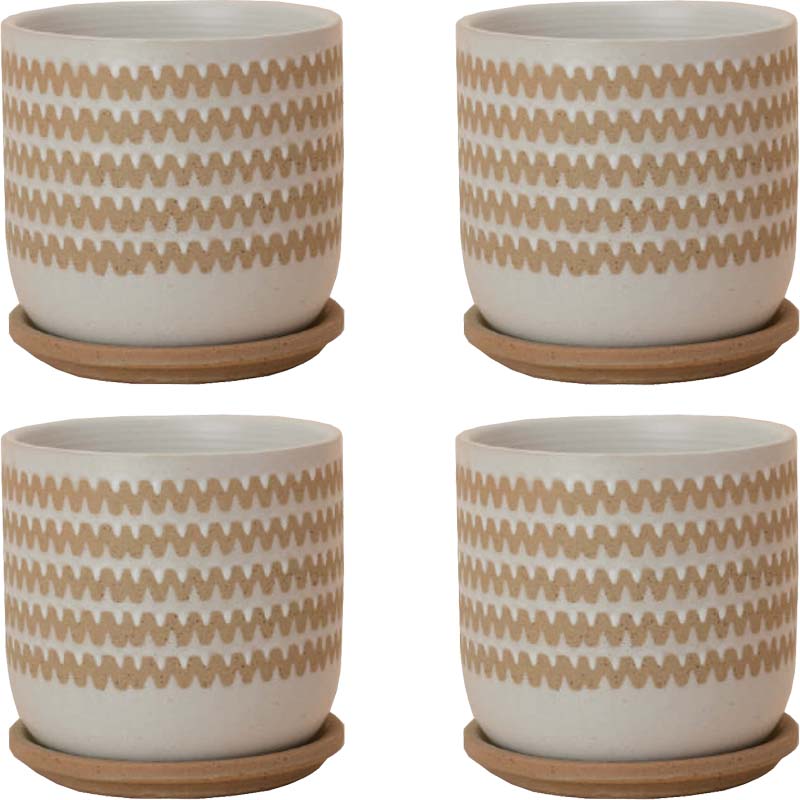 花・観葉植物用ポット インナ 15 W Ceramic POT （4個入り） 40111 底穴あり 受皿付き MIRAKANA 小型ポット インテリア ディスプレイ【MIRAKANA】花・観葉植物用ポット インナ 15 W Ceramic POT （4個入り） 40111｜さくらソレイユ　店 7,755円
