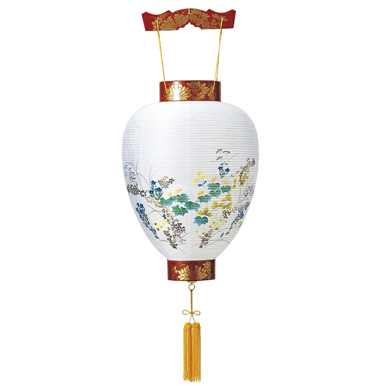 盆提灯 岐阜提灯 吊るし提灯 御所提灯（壺型） 大極ウルミ蒔絵 長さ46cm (5230) 簡易LED コードレス 初盆 新盆 お盆｜さくらソレイユ　店
